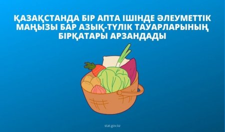 Қазақстанда бір апта ішінде әлеуметтік маңызы бар азық-түлік тауарларының бірқатары арзандады